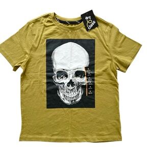 NWT Art Class Mustard Green Large Skull Graphic SS Halloween Tee Size Small 6/7